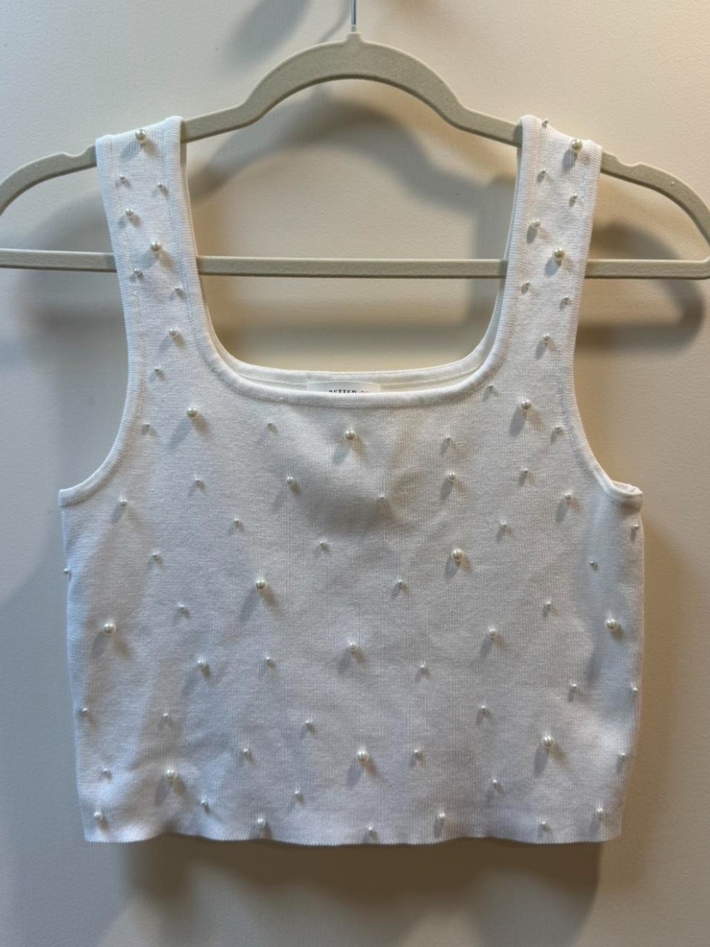Women’s White Pearl-Embellished Cropped Tank Top